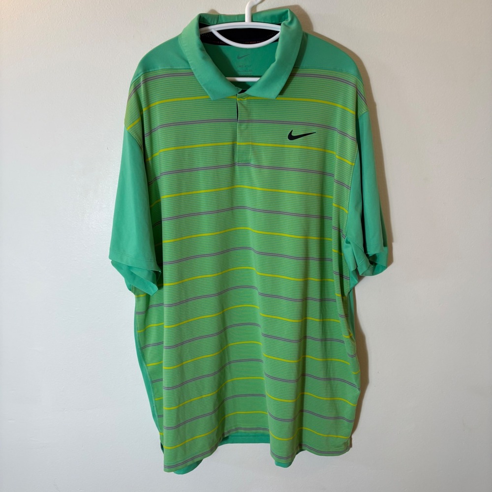 Nike Tiger Woods Collection Dri-FIT Men's Golf Polo Shirt 2XL Green Stripe